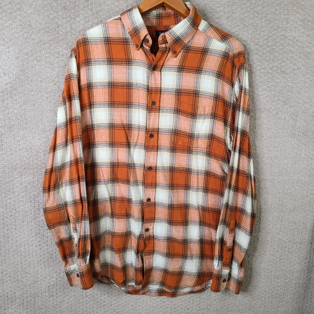 Croft & Barrow Shirt Mens M Orange Plaid Button Down Cotton Long Sleeve Flannel